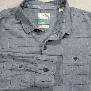 Tommy Bahama Island Modern Fit Mens XL Silk Cotton Blue Long‎ Sleeve Shirt